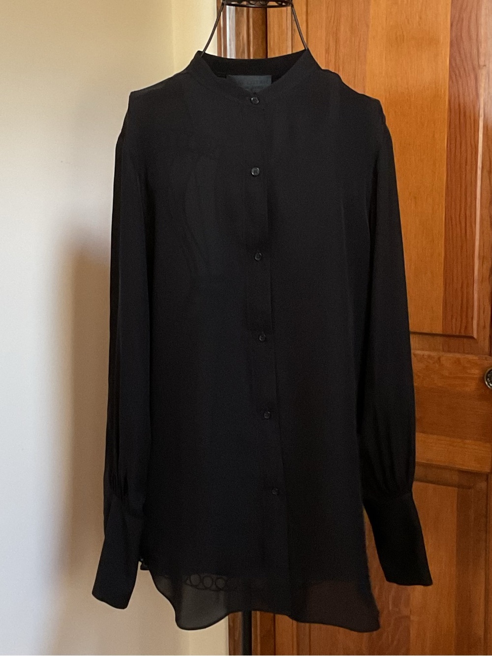 Nili Lotan Black Mandarin-Collar Button-Up Blouse